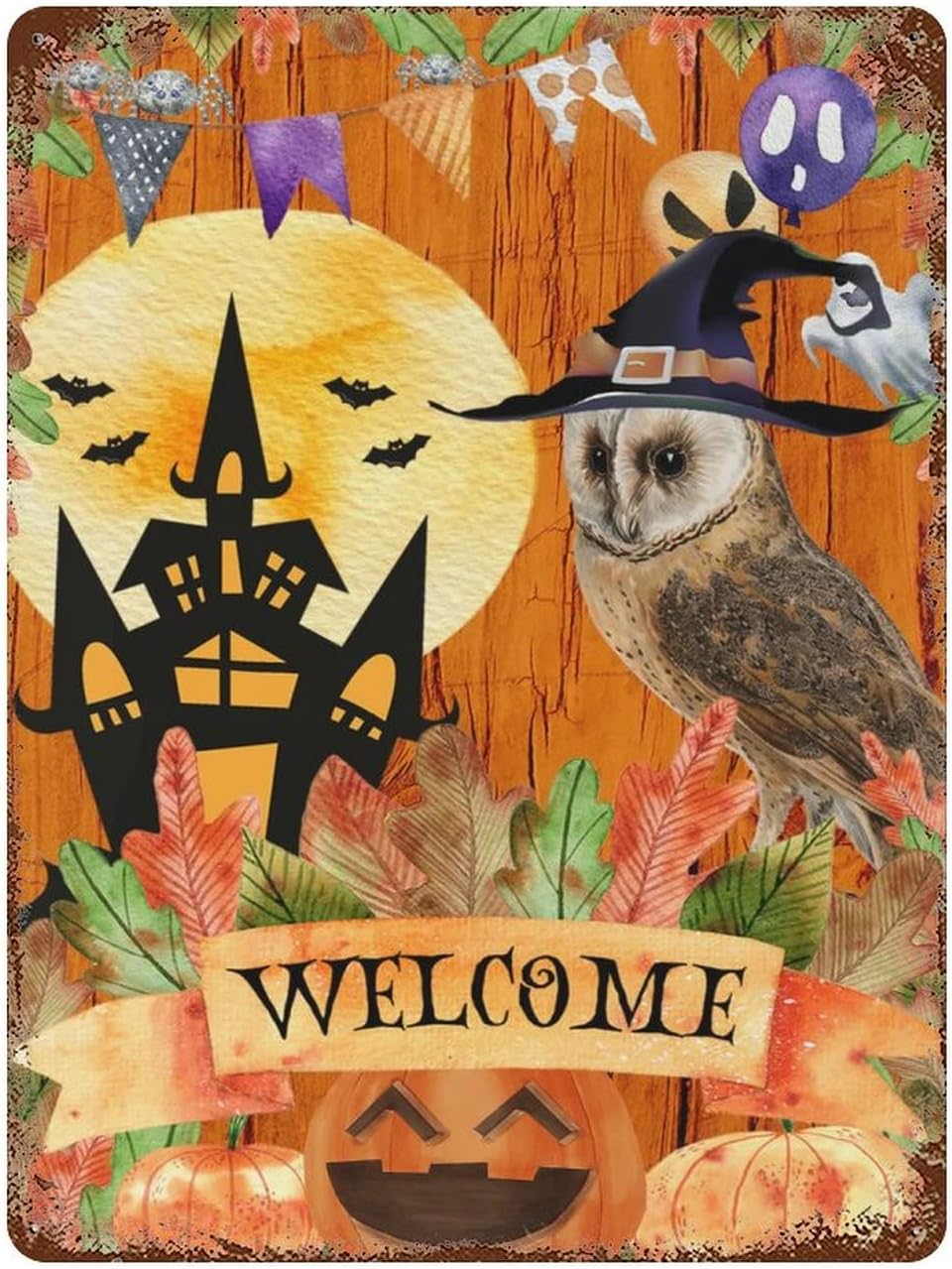 Outdoor Hunting House - Vintage Halloween Metalowa Tabliczka Ozdobna Witamy