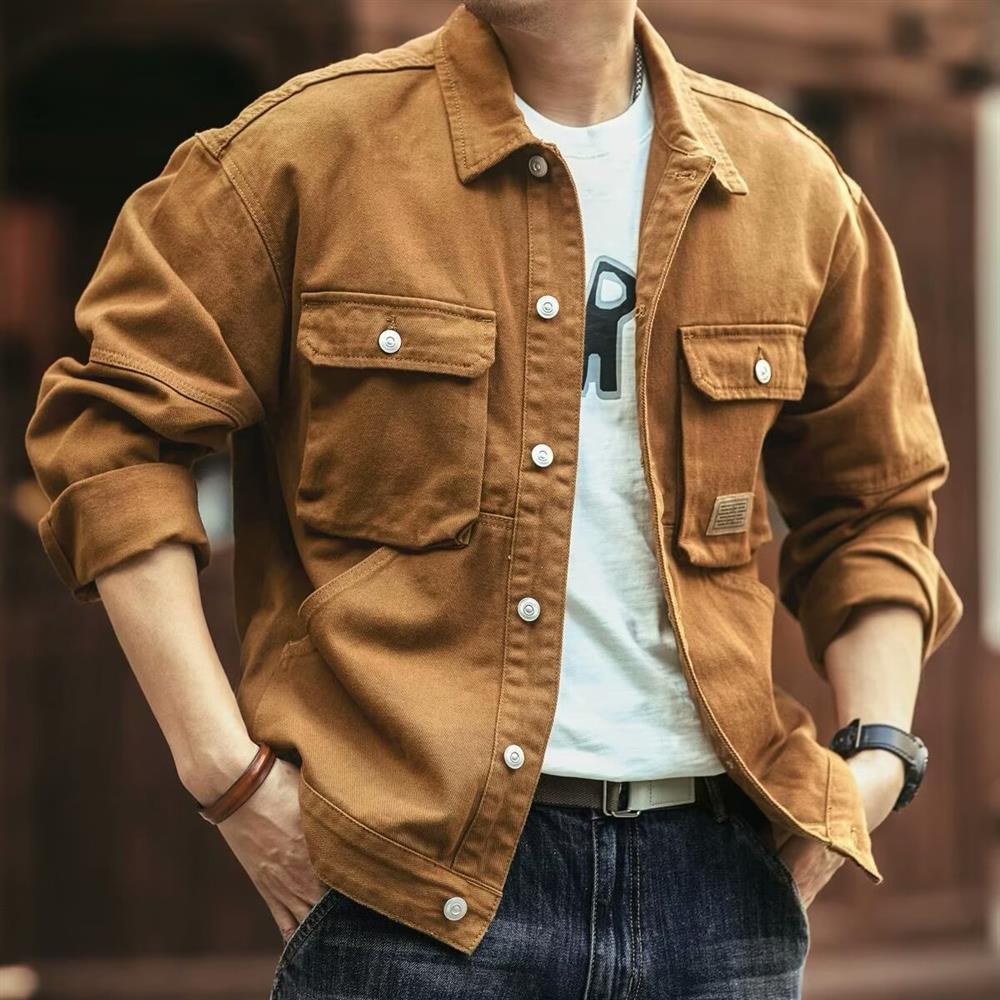 Hunting Outdoor Brands - Retro amerykańska kurtka jeansowa męska, luźny