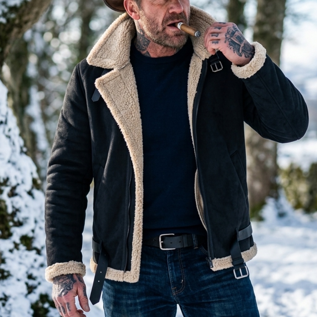 Hunting Outdoor Clothing - Męska zimowa kurtka z imitacji zamszu,